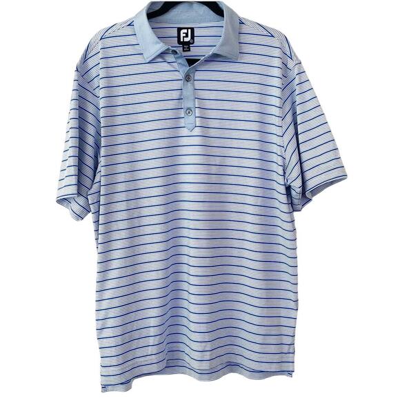 Mens FootJoy Blue/White Striped Collared Short Sleeve Golf Polo - Large - Picture 1 of 4